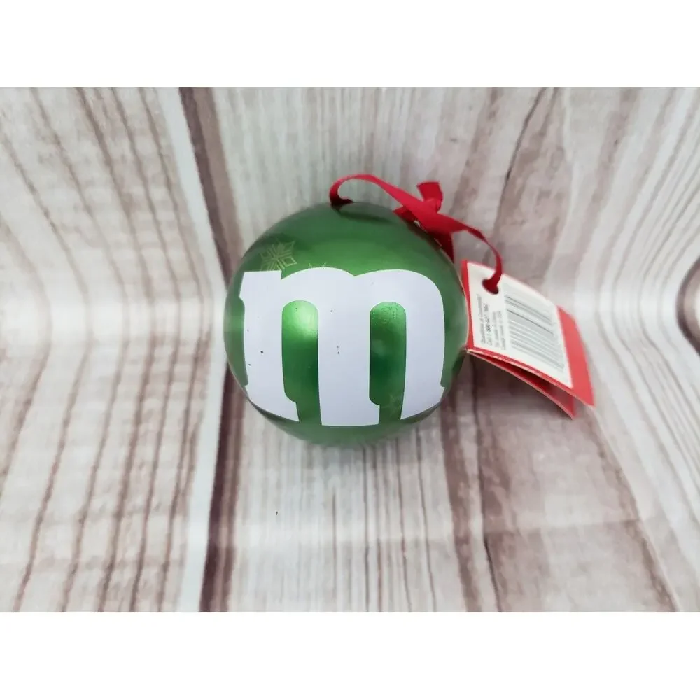 Mars M&M's Candy Round Green Metal Tin Box Container Christmas Ornament